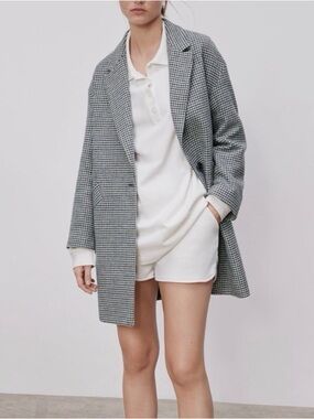 Zara Black & Camel Classic Houndstooth Long Coat
